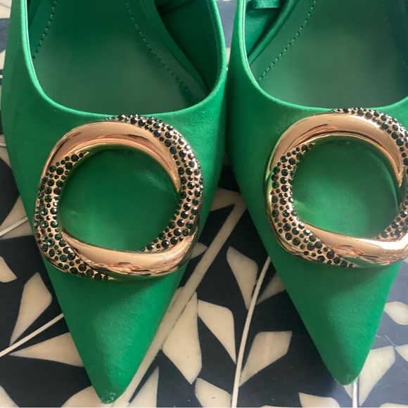Zara green mules pointy toe heels - Picture 2 of 5